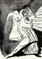 o.T., 2013 21 x 30 cm, Tusche Graphit auf Echt-Buetten
